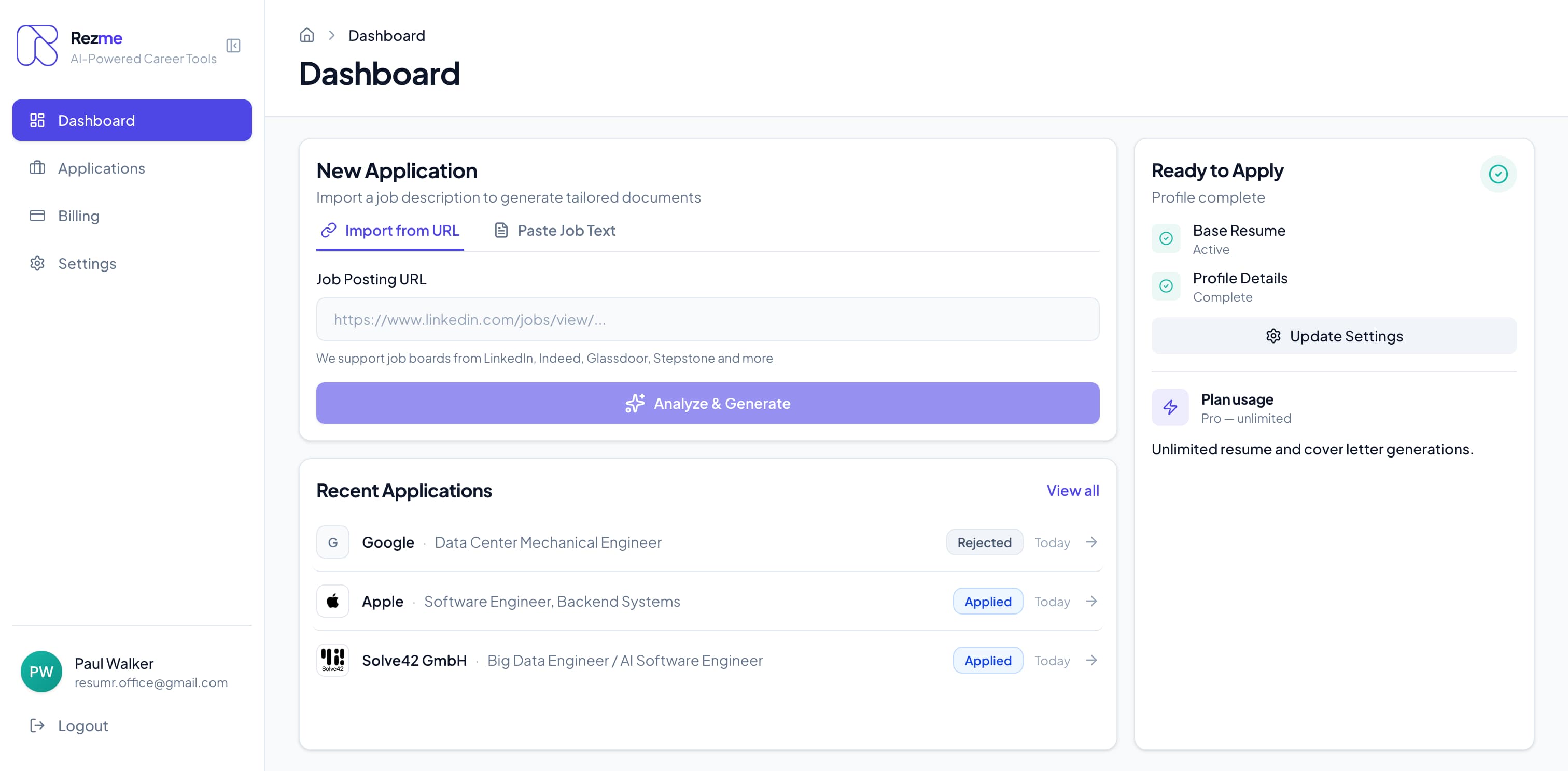 Rezme Dashboard